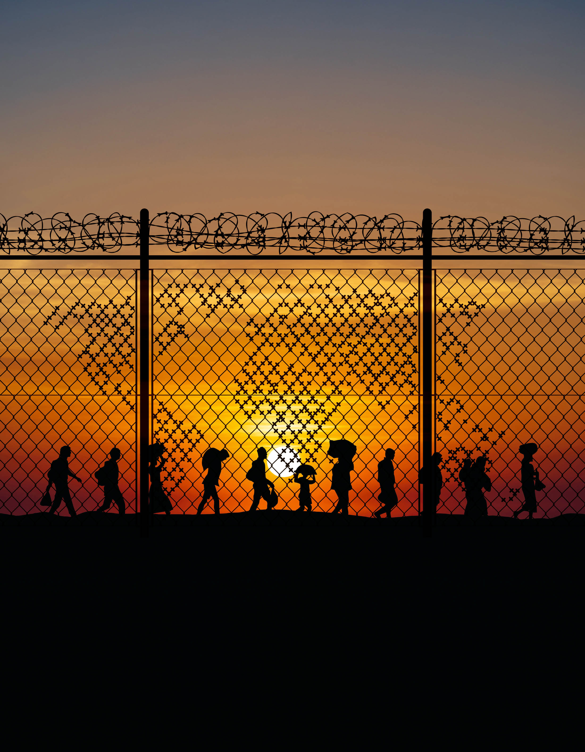 DevISSues cover - Vol 27 No 1 May 2025 - asylum seekers walking behind barbed wire