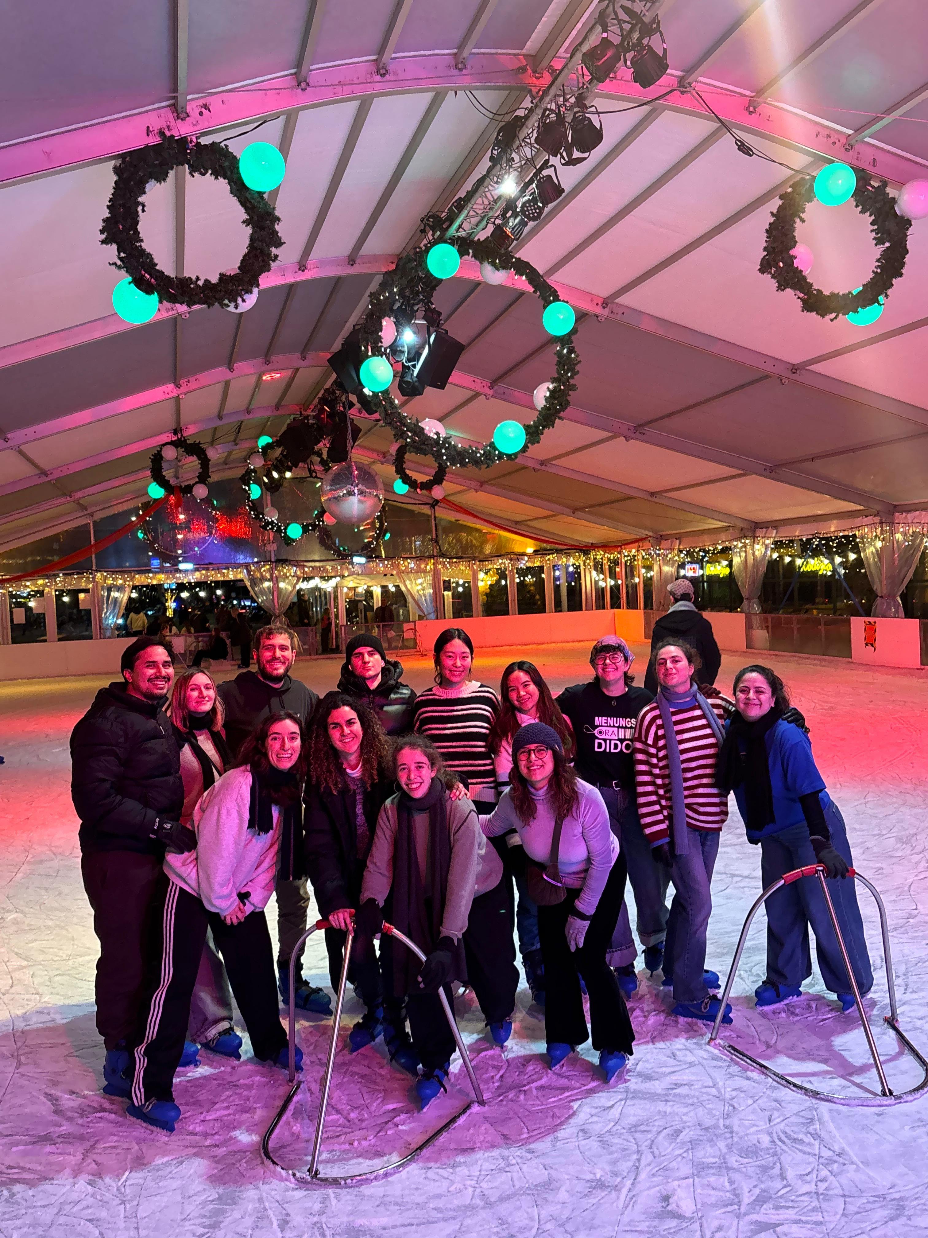 Group of ISS students at an ice skating rink