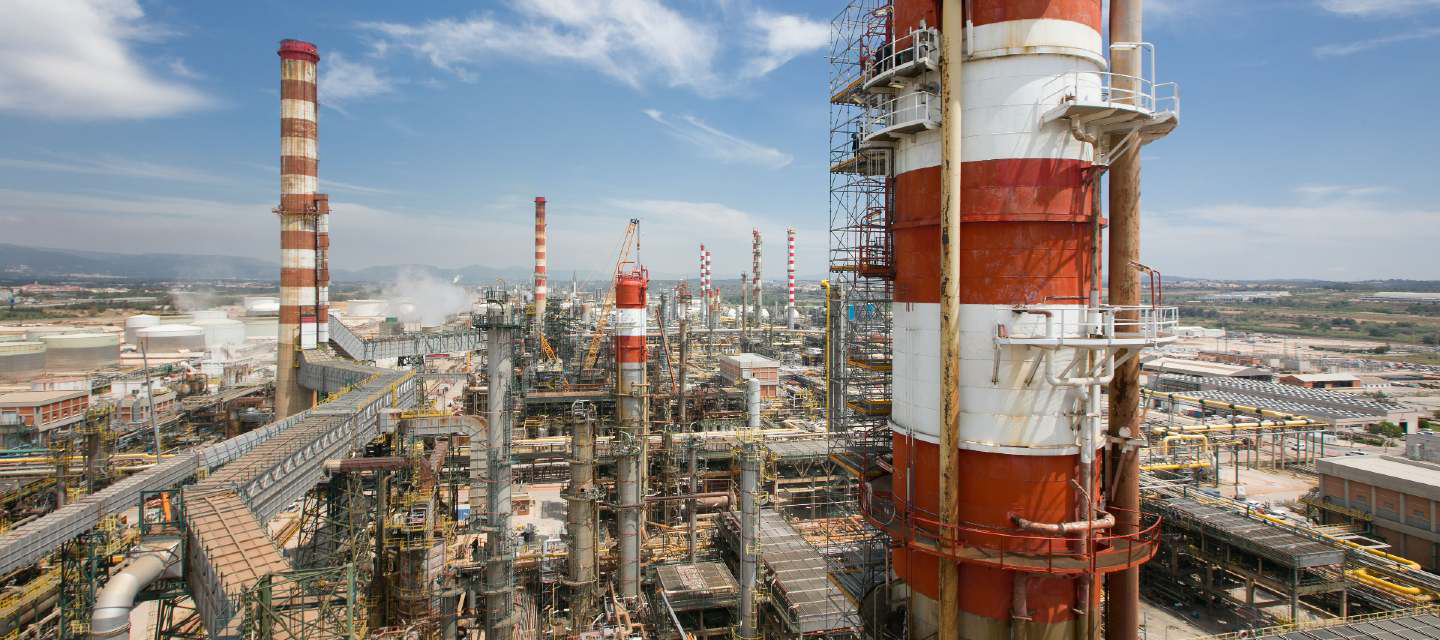 Tarragona Petrochemical Complex with the villages of El Morell and La Pobla de Mafumet in the background