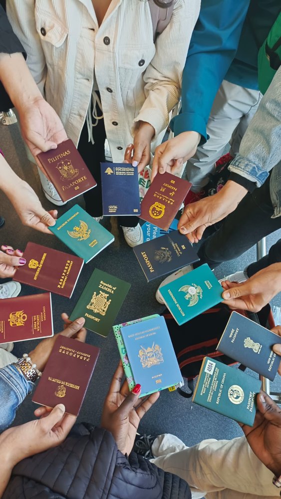 Students showing their passports