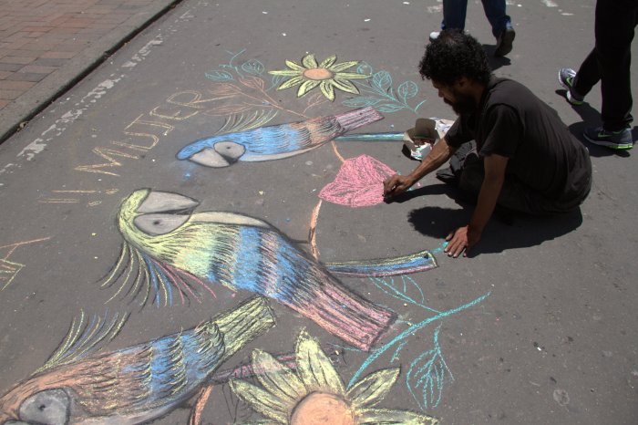 Street artist during the March of Peace in Colombia